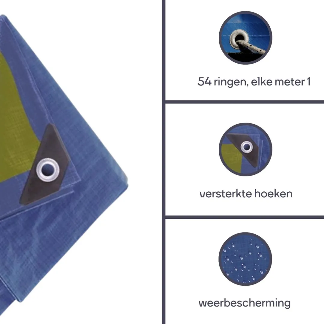 Perel Dekzeil 36 Ringen 8x10m - Blauw/Groen
