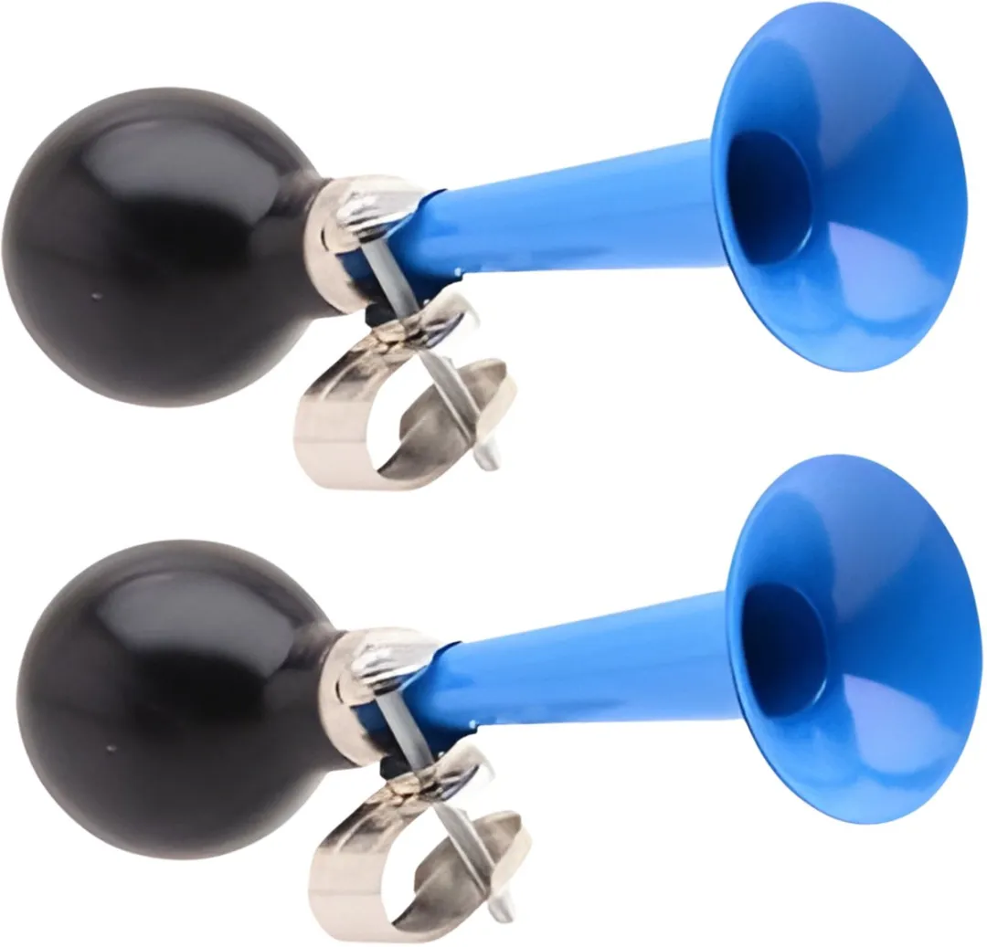 Johntoy Fiets toeter - 2x - metaal - blauw - Kinderen - Kinderfiets - luchthoorn - retro knijptoeter