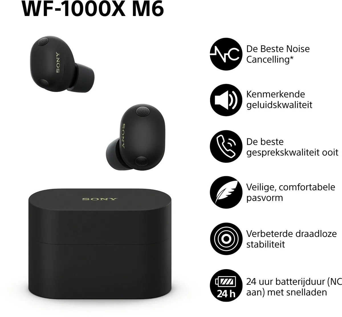 Sony WF-1000XM6 Draadloze Oordopjes - Noise Cancelling - Zwart