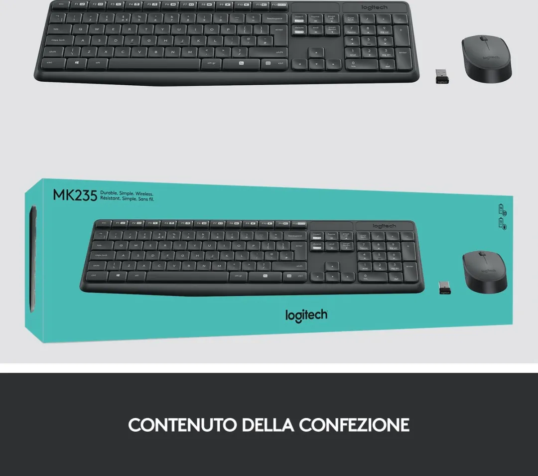 Logitech MK235 Draadloos Toetsenbord - Italiaans QZERTY - Zwart