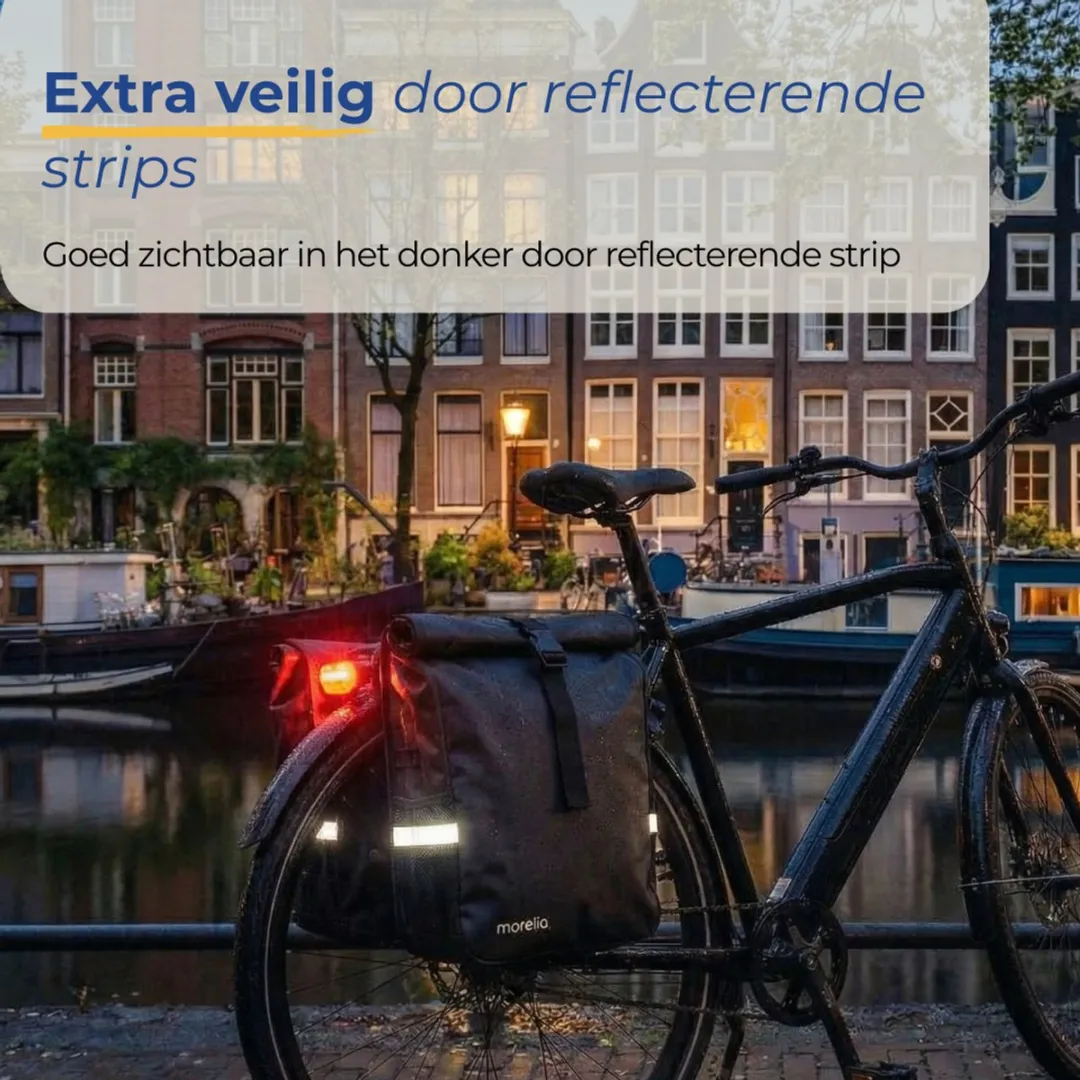 Morelia® Dubbele Fietstas Rolltop - Incl Achterlicht - Fietstassen Electrische Fietsen - Fietstassen Dubbel- 48 Liter - 100% Waterdicht - Tarpaulin materiaal - Zwart