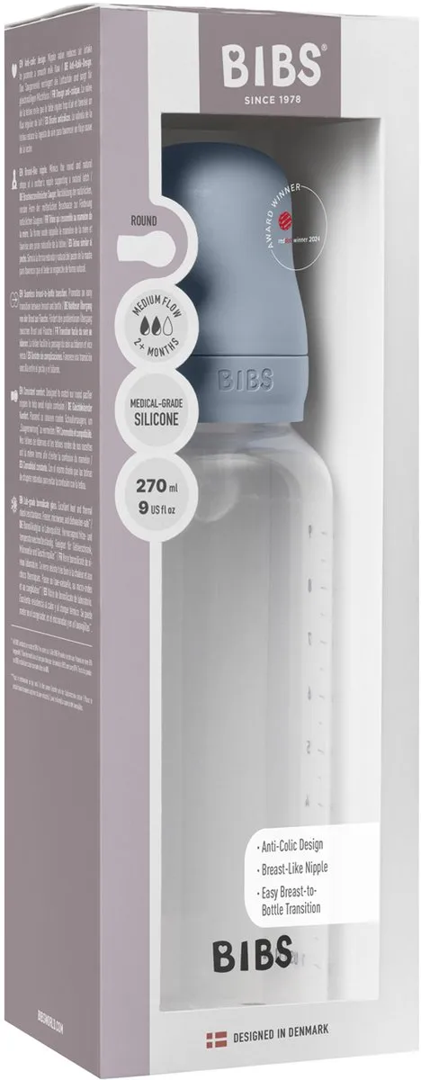 Bibs Fles - Medium Flow - 270 ml - Silicone - Baby Blue