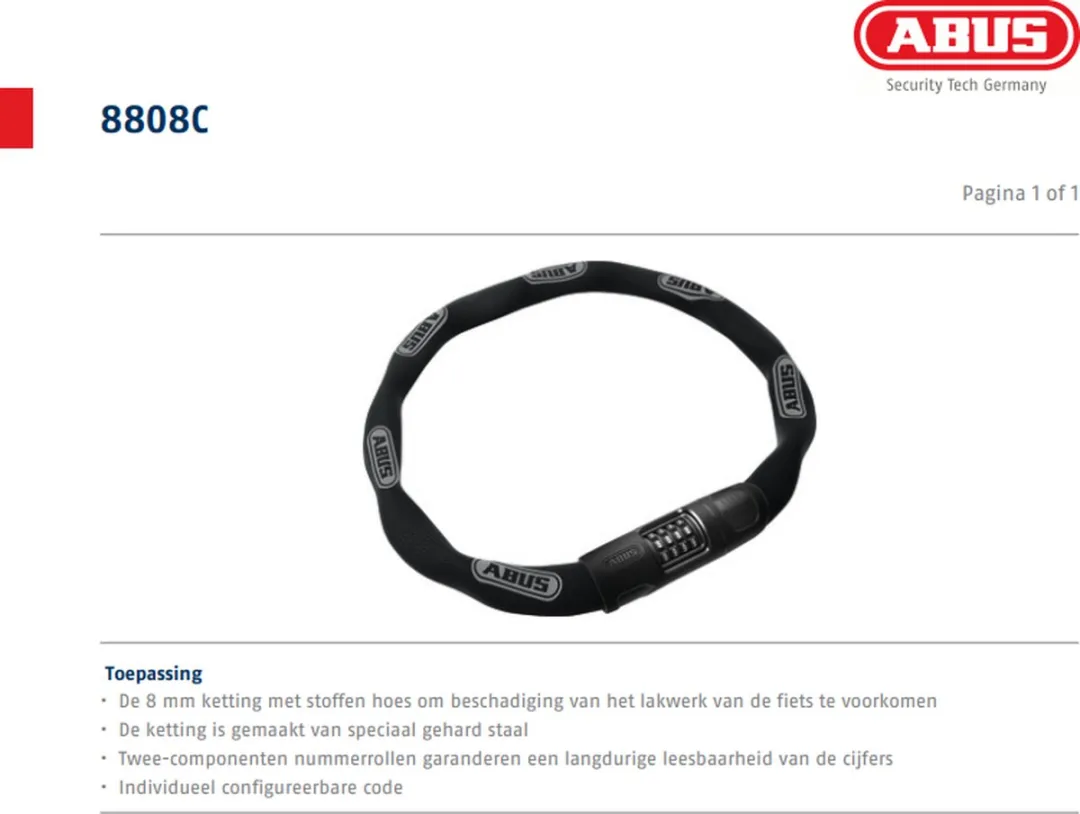 ABUS 8808C/85 Kettingslot - Zwart