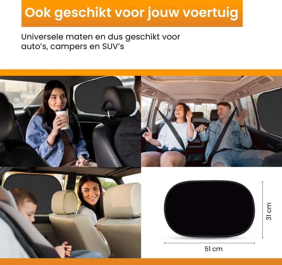 R2B Zonnescherm Auto Zijruit - 2 Stuks - UV-Bescherming