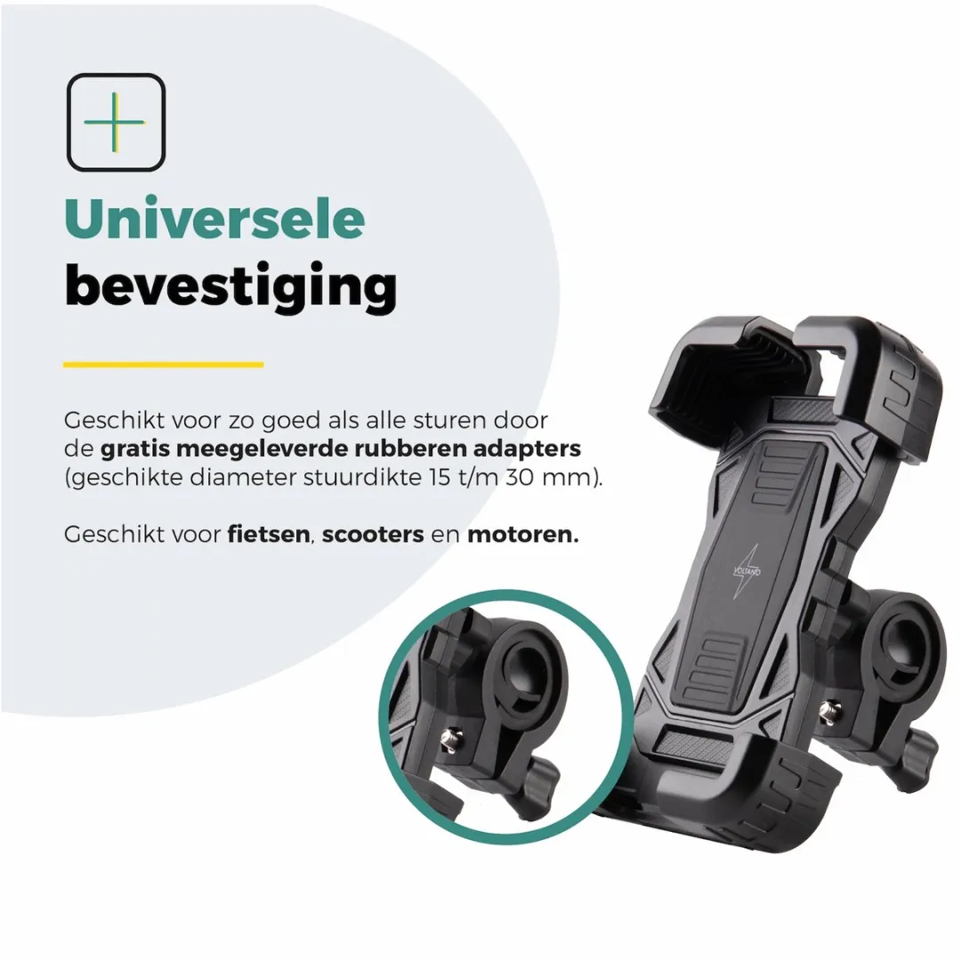 Voltano Strong Universele Telefoonhouder Fiets - Zwart - 360° Draaibaar