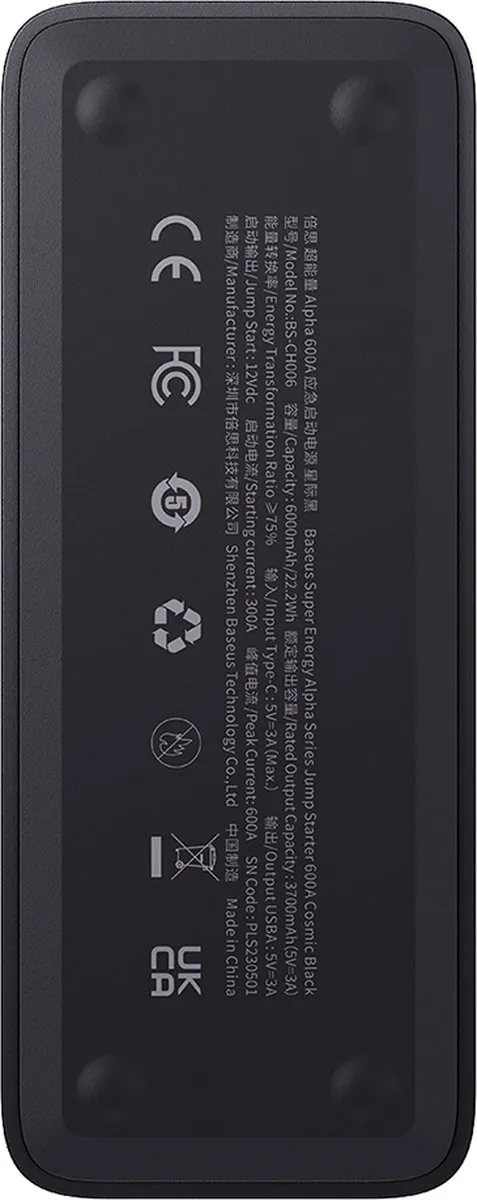 Baseus Jump Starter Super Energy Alpha C00259200121-00 - 6000mAh 600A - Zwart