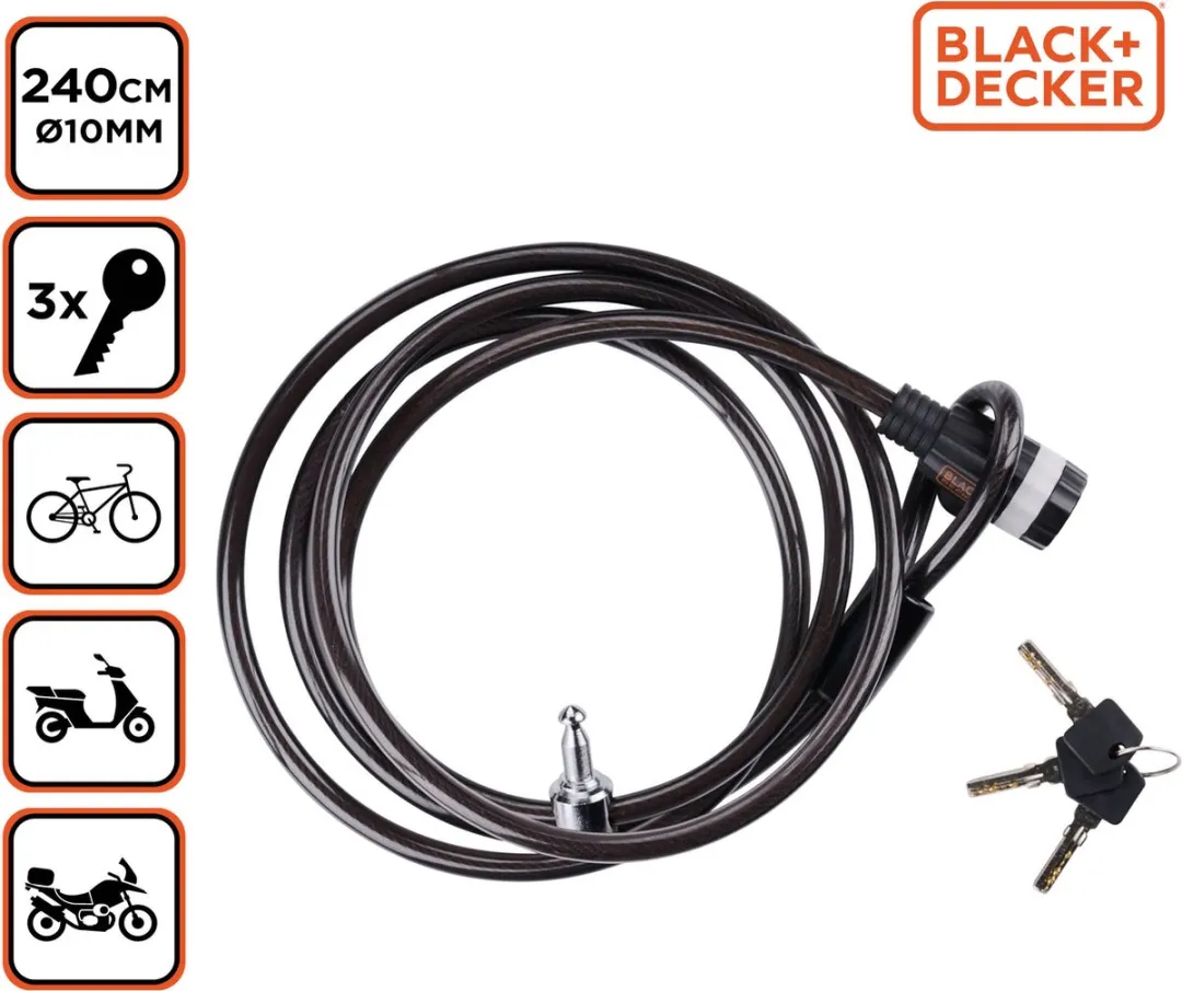 BLACK+DECKER BXCHBL7005 Familie Fietsslot 240cm - Zwart