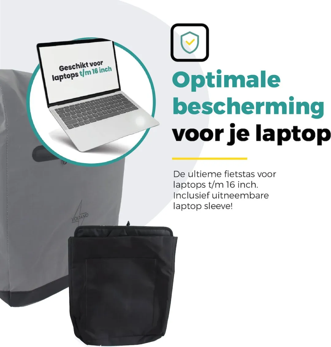 Voltano Luxe E-bike Fietstas / Rugtas - Special Edition - Volledig Reflecterend Grijs - 28L - 100% Waterdicht - Met Schouderband - Groot Laptop Vak - Reflective