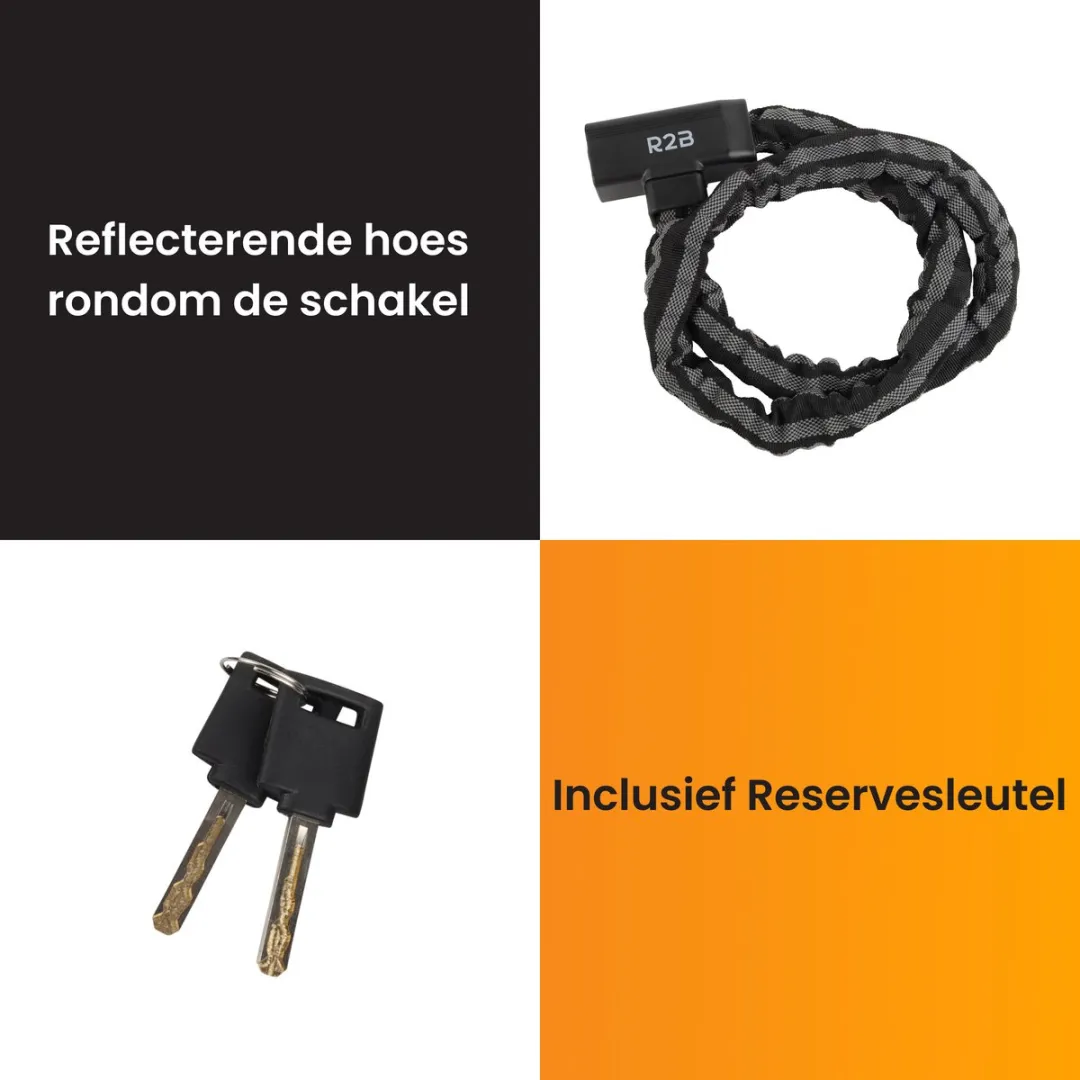 R2B Fietsslot 115cm Kettingslot - 2 Sleutels - Zwart/Grijs