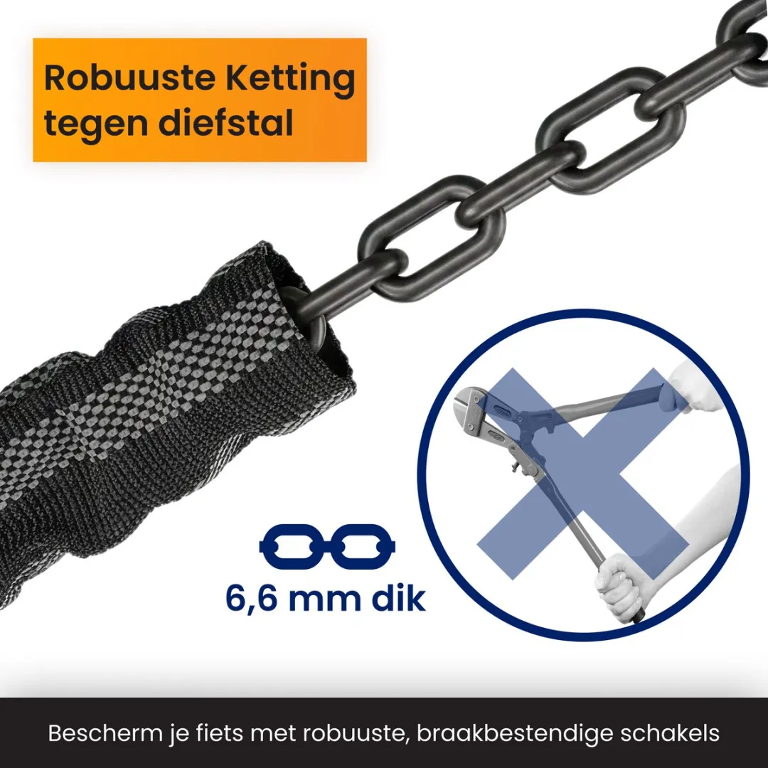 R2B Fietsslot 115cm Kettingslot - 2 Sleutels - Zwart/Grijs