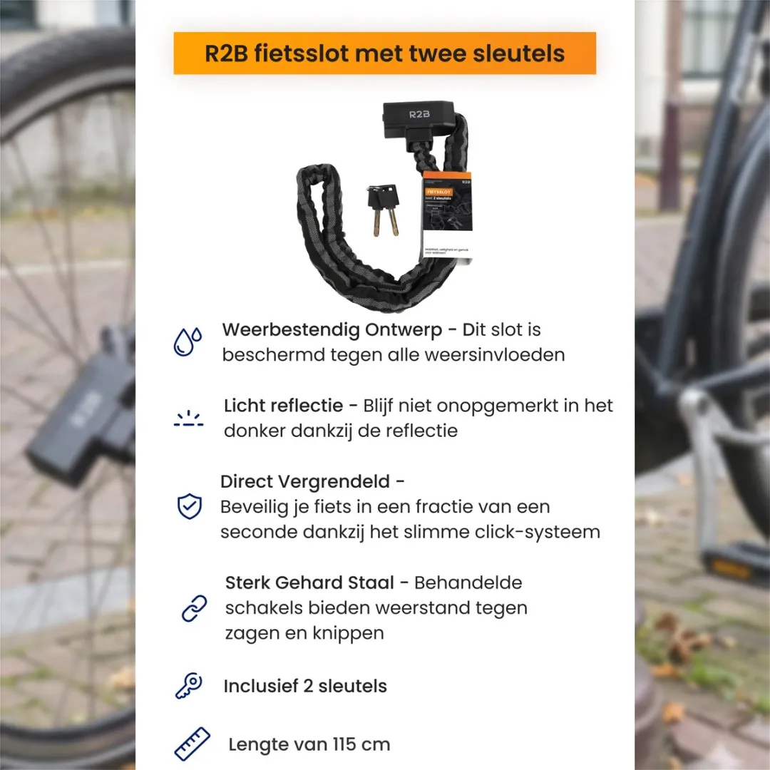 R2B Fietsslot 115cm Kettingslot - 2 Sleutels - Zwart/Grijs - afbeelding 6 van 6