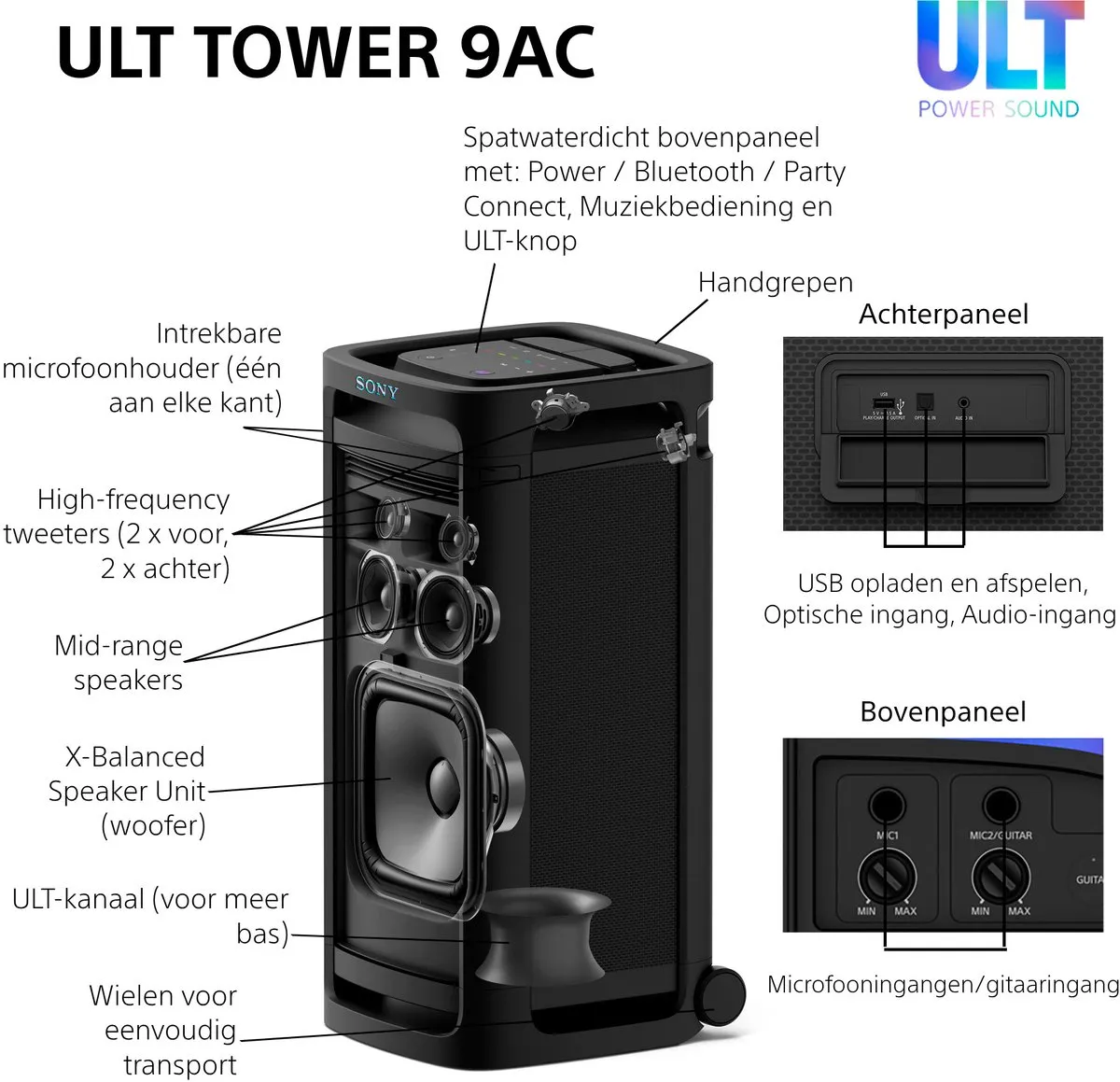 Sony ULT Tower 9 AC Partybox - Zwart - afbeelding 6 van 6