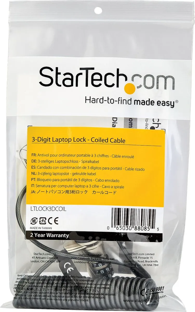 Startech Veiligheidskabel LTLOCK3DCOIL - 1,83m - Zwart