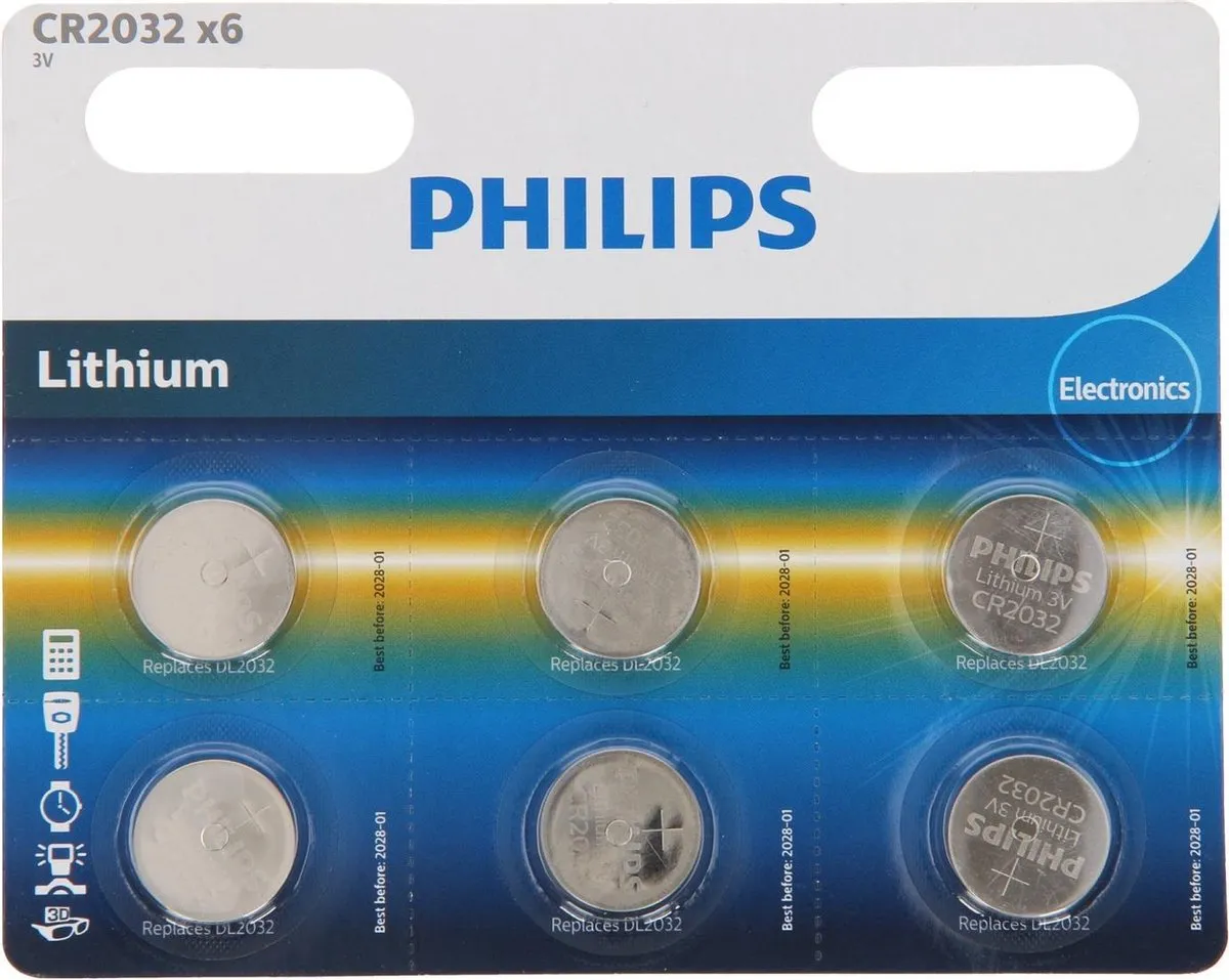 Philips CR2032 Lithium Knopcelbatterij - Zilver