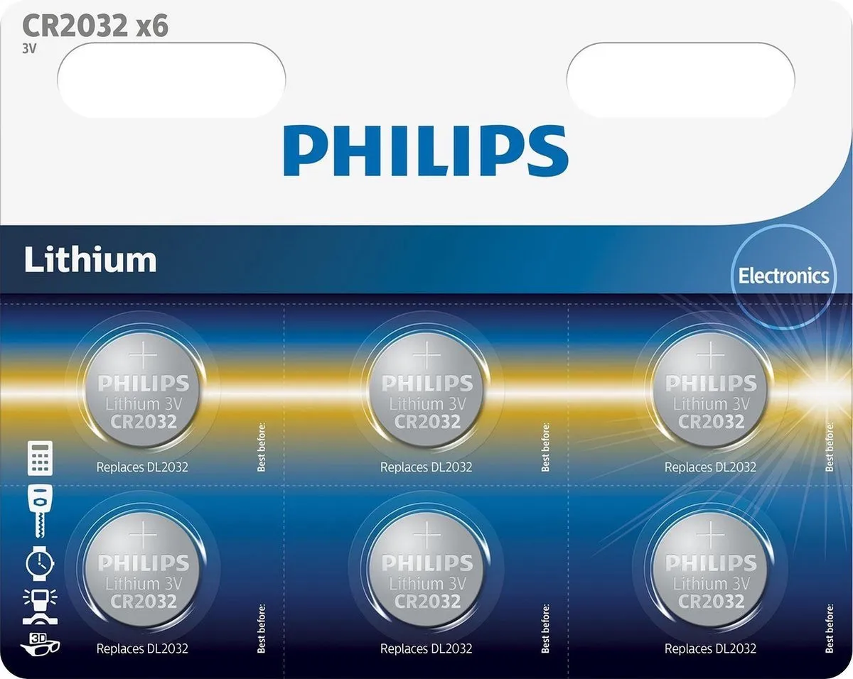 Philips CR2032 Lithium Knopcelbatterij - Zilver