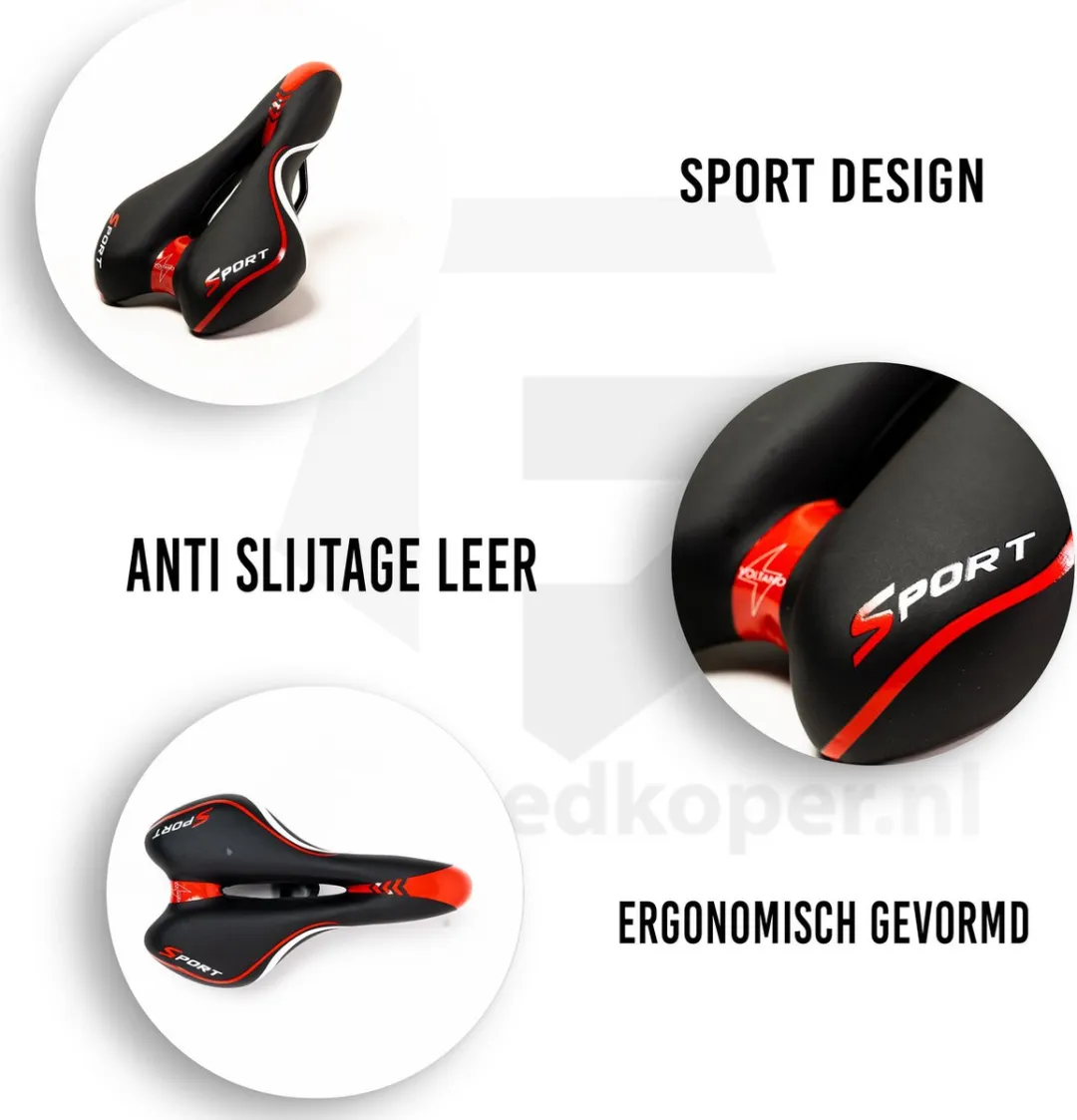 Voltano Sport Fietszadel Gel Trekking - Zwart/Rood - 45-155mm