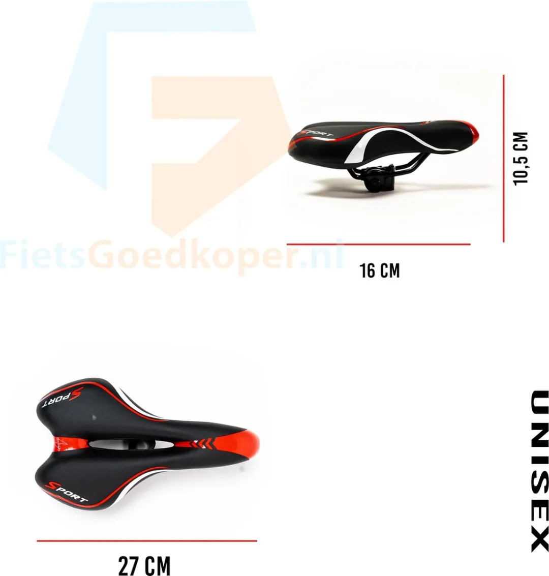 Voltano Sport Fietszadel Gel Trekking - Zwart/Rood - 45-155mm