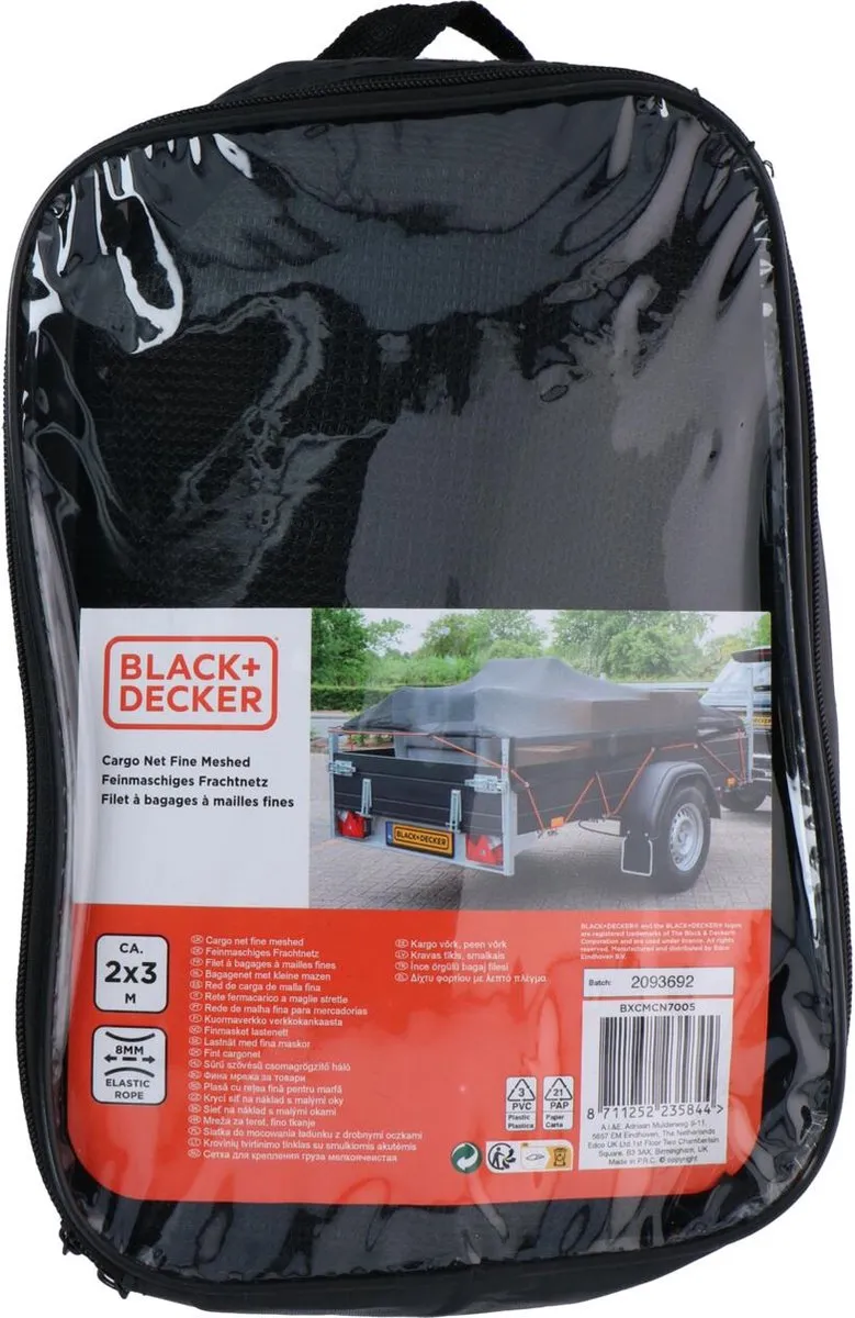 BLACK+DECKER Aanhangwagennet 2x3m - 8mm Elastiek - Zwart