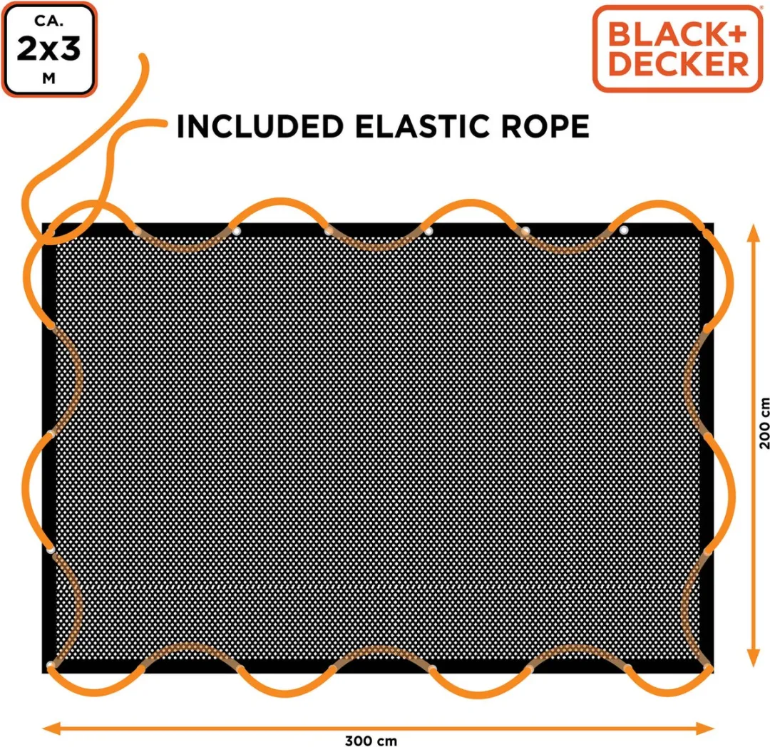 BLACK+DECKER Aanhangwagennet 2x3m - 8mm Elastiek - Zwart