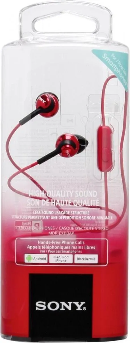 Sony MDR-EX110AP In-ear Koptelefoon - Rood - afbeelding 6 van 6