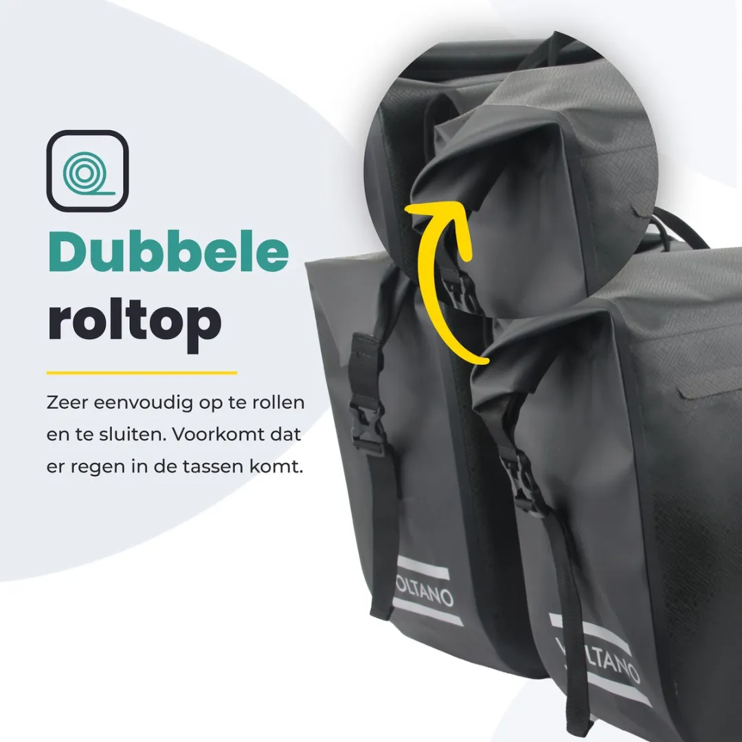 Voltano Dubbele Fietstas Rolltop Urban 48L - Zwart