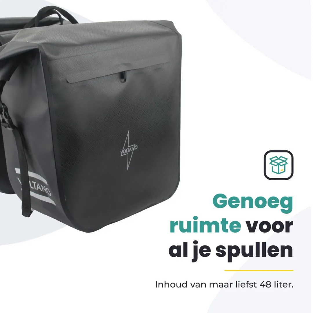 Voltano Dubbele Fietstas Rolltop Urban 48L - Zwart - afbeelding 6 van 6