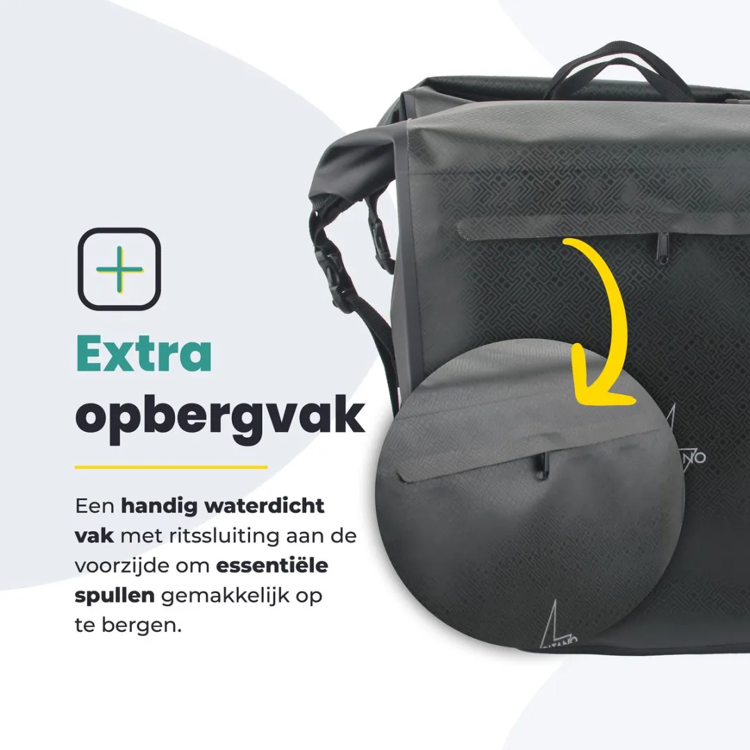 Voltano Dubbele Fietstas Rolltop Urban 48L - Zwart