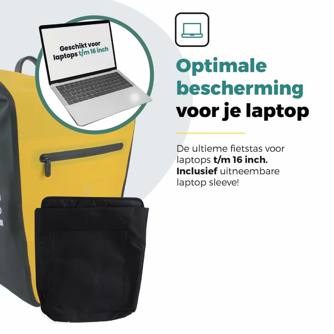 Voltano Luxe E-bike Fietstas 28L - Geel/Zwart - Waterdicht met Laptopvak