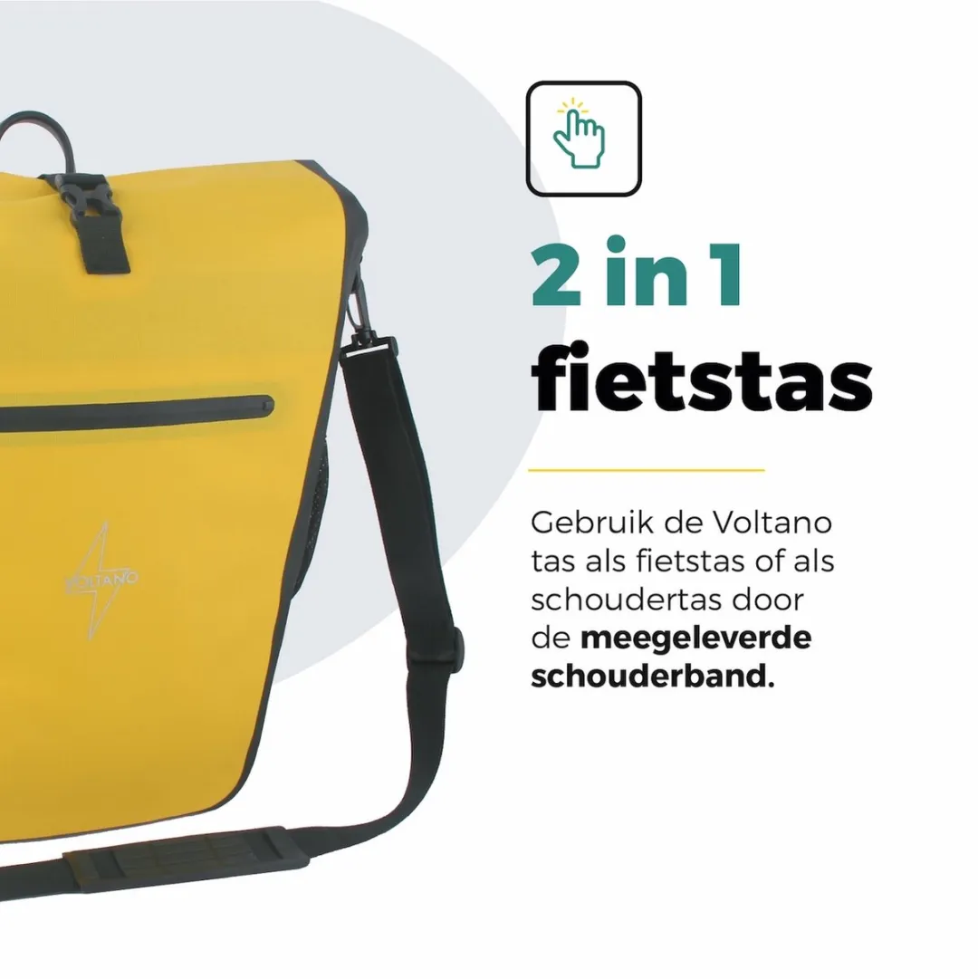 Voltano Luxe E-bike Fietstas 28L - Geel/Zwart - Waterdicht met Laptopvak - afbeelding 6 van 6
