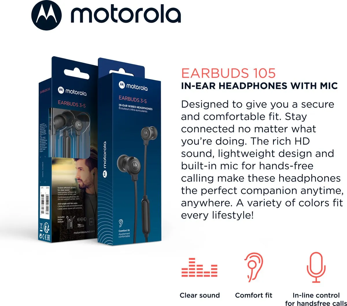 Motorola 105 Oordopjes met Draad - Zwart