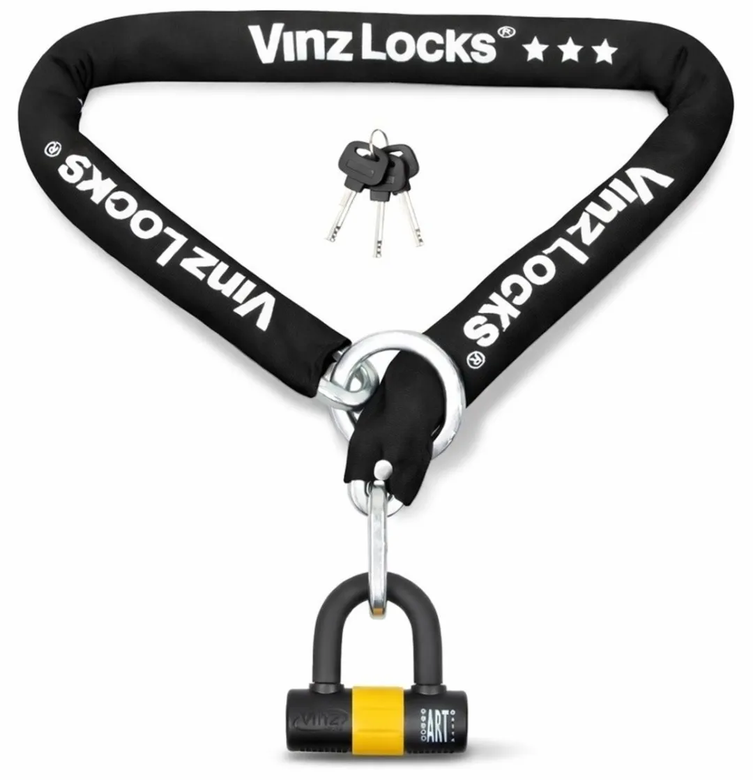 VINZ Kungur ART 3 Slot - 150cm Lang Kettingslot - Goedgekeurd Scooterslot / Fietsslot Verzekering