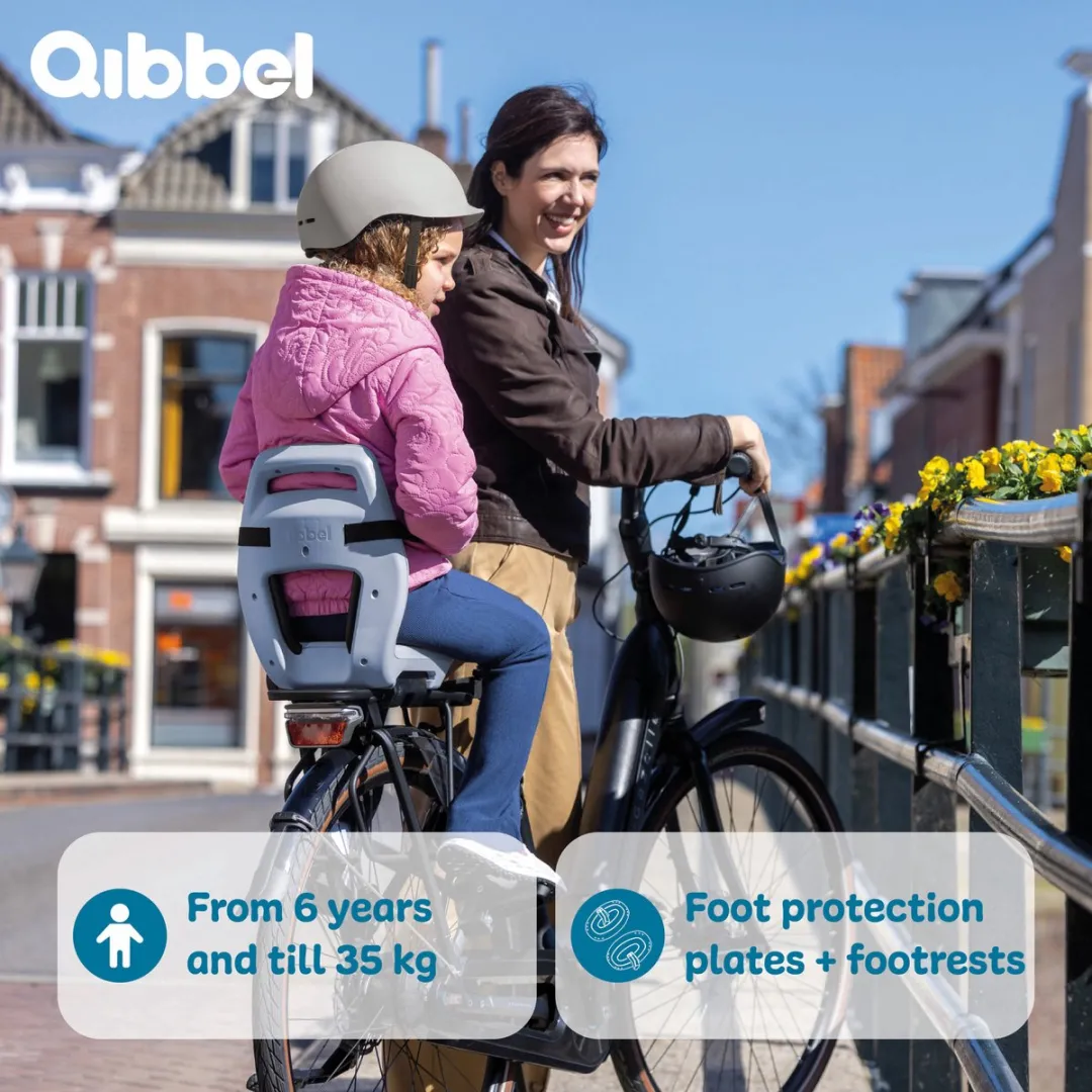 Qibbel Junior 6+ Fietsstoeltje Achter - Ocean Blue - inclusief voetbescherming
