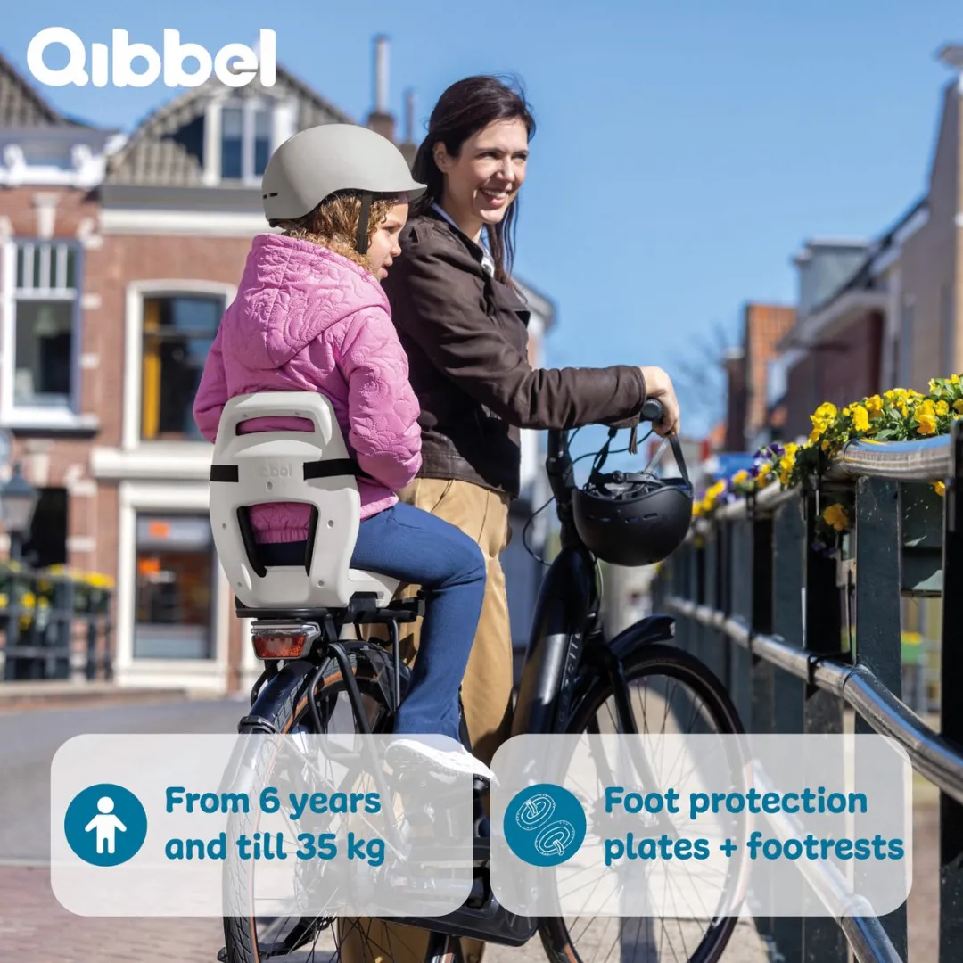 Qibbel Junior 6+ Fietsstoeltje - Pebble Grey - inclusief voetbescherming