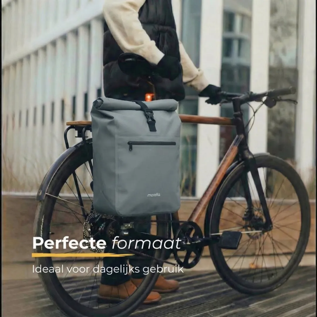 Morelia® Fietstas - Fietstassen Electrische Fietsen - Fietstassen Enkele - Incl Achterlicht - 30 Liter - 100% Waterdicht - Tarpaulin materiaal - Sage Green