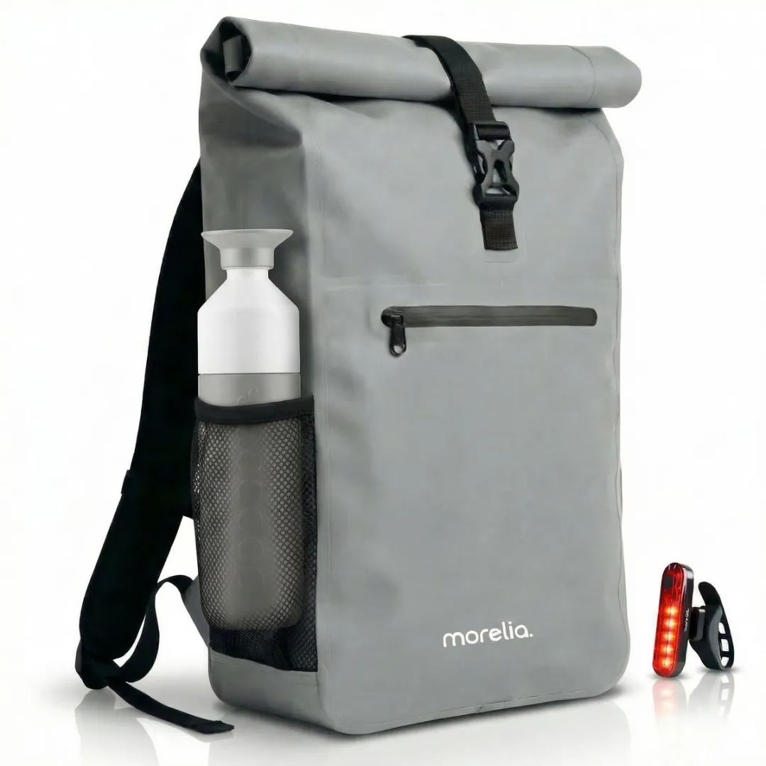 Morelia® Fietstas - Fietstassen Electrische Fietsen - Fietstassen Enkele - Incl Achterlicht - 30 Liter - 100% Waterdicht - Tarpaulin materiaal - Sage Green