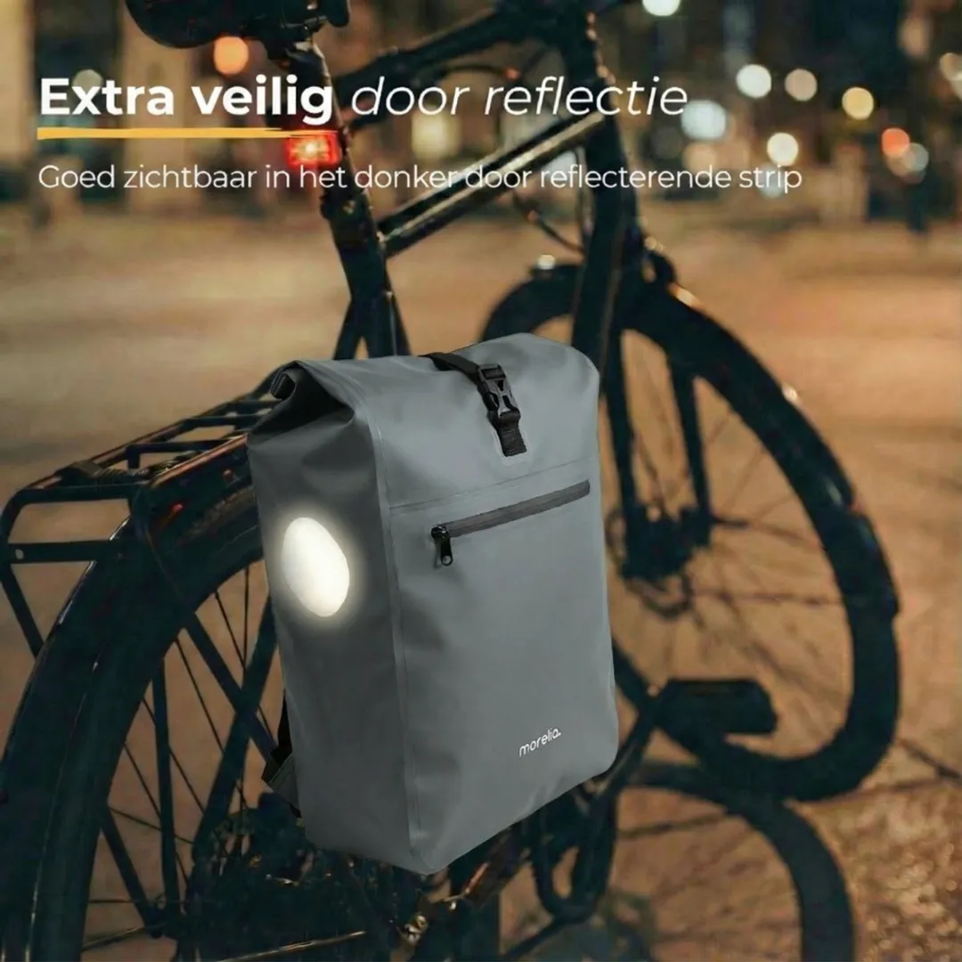 Morelia® Fietstas - Fietstassen Electrische Fietsen - Fietstassen Enkele - Incl Achterlicht - 30 Liter - 100% Waterdicht - Tarpaulin materiaal - Sage Green