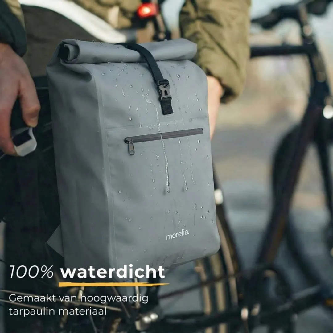 Morelia® Fietstas - Fietstassen Electrische Fietsen - Fietstassen Enkele - Incl Achterlicht - 30 Liter - 100% Waterdicht - Tarpaulin materiaal - Sage Green