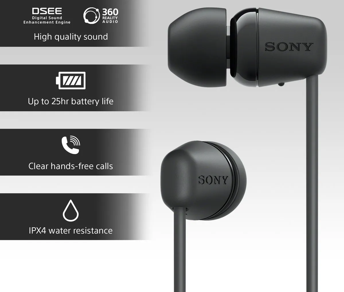 Sony WI-C100 - Draadloze oordopjes - Zwart