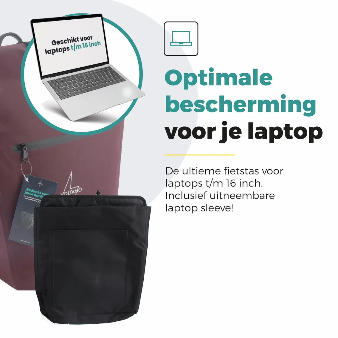 Voltano Luxe E-bike Fietstas 28L - Bordeaux Rood - Laptopvak - afbeelding 6 van 6