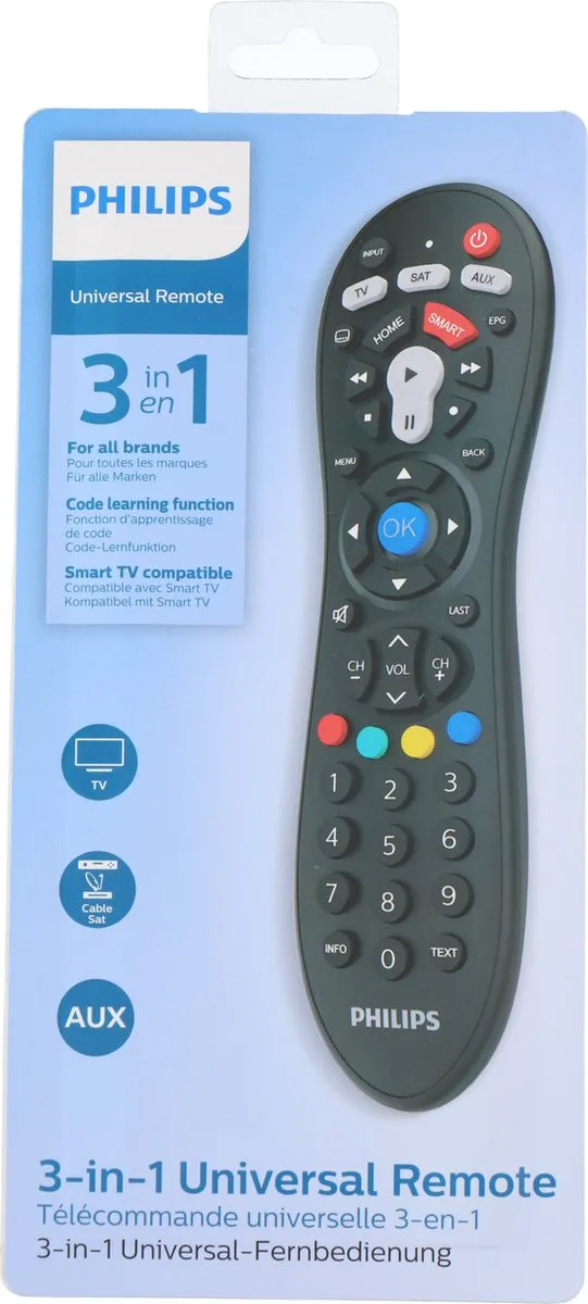 Philips SRP3013/10 Universele Afstandsbediening - 3-in-1 - Zwart