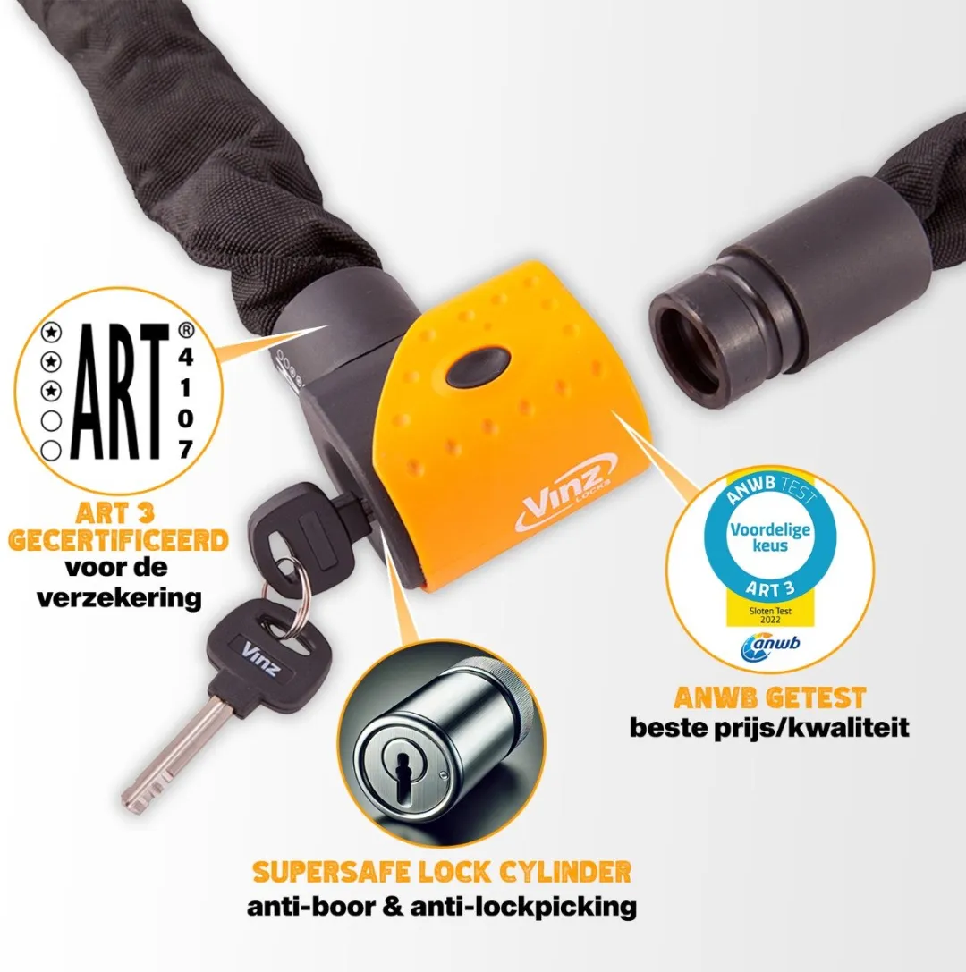 VINZ Jannu ART 3 Kettingslot 150cm - Zwart