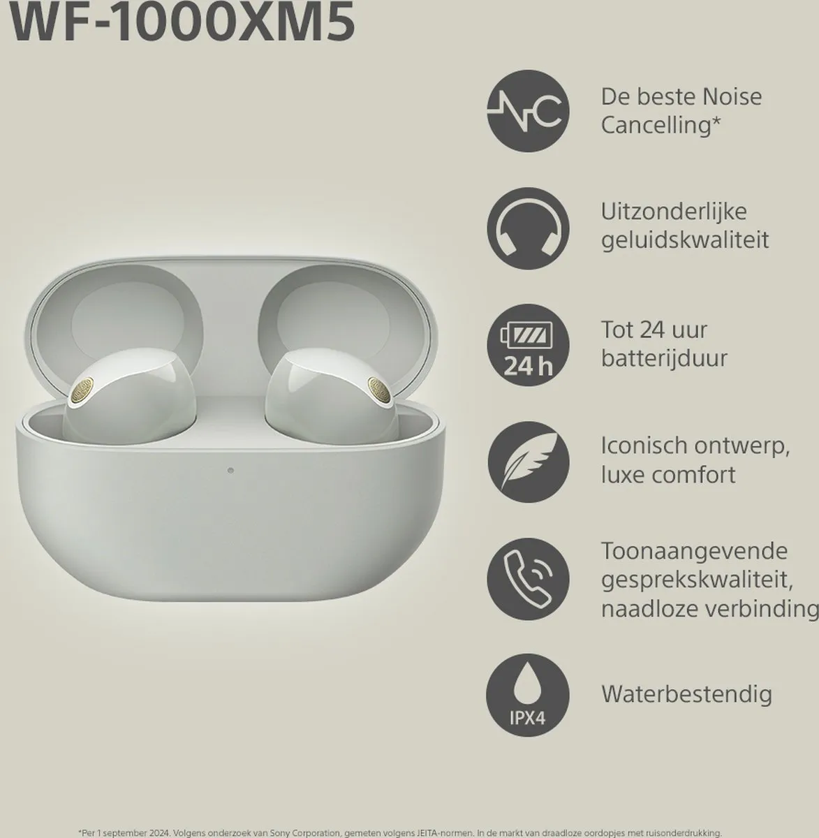 Sony WF-1000XM5 Noise Cancelling Oordopjes - Zilver - afbeelding 6 van 6
