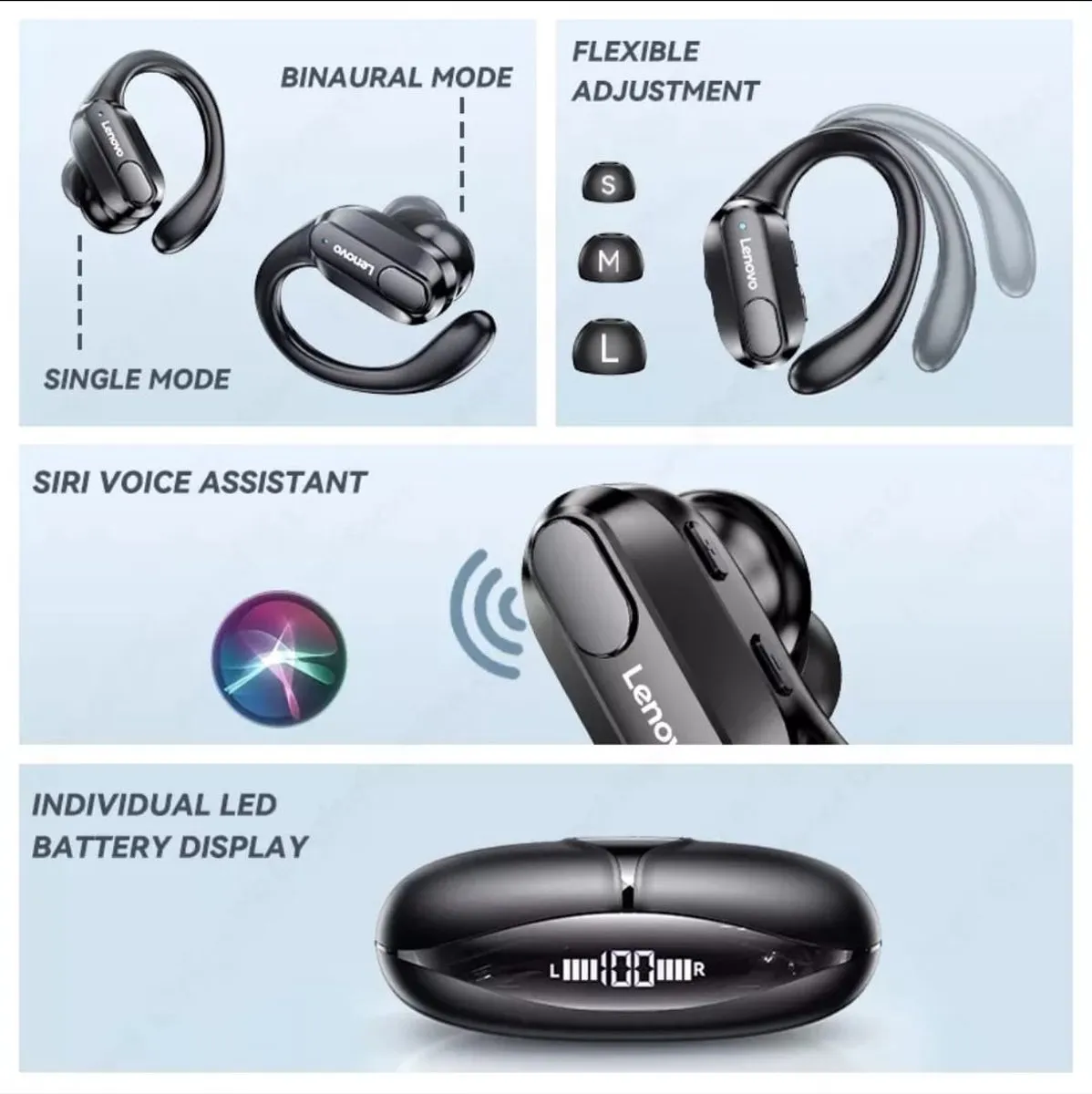 Lenovo XT80 Draadloze Oordopjes - Bluetooth 5.3 - Zwart
