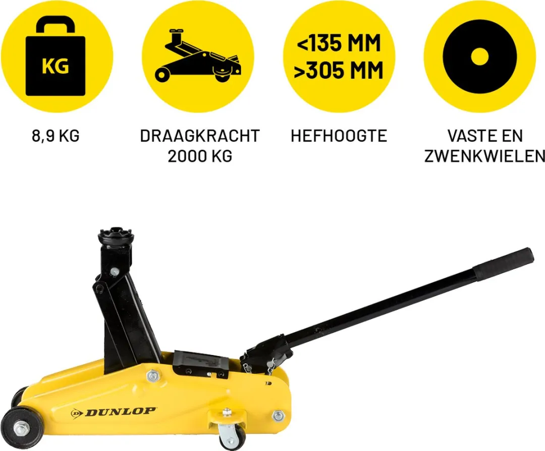 Dunlop Hydraulische Auto Krik 2000KG - 135-305mm - Geel/Zwart