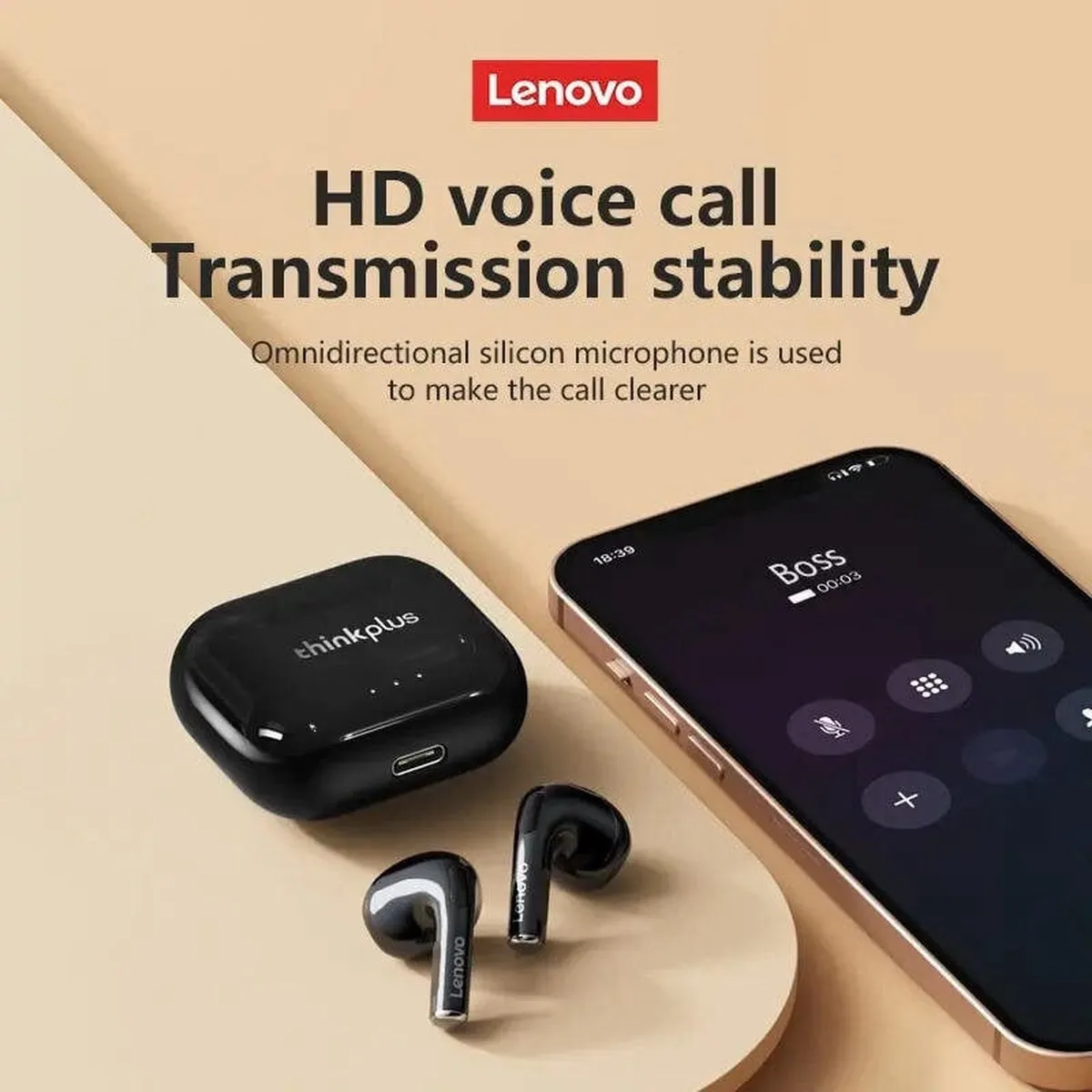 Lenovo LP40 II Draadloze Oordopjes Noise Cancelling - Zwart