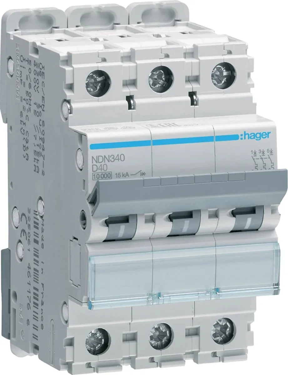 Hager Installatieautomaat 3-polig 40 A D-karakteristiek 10 kA 3 modules - NDN340