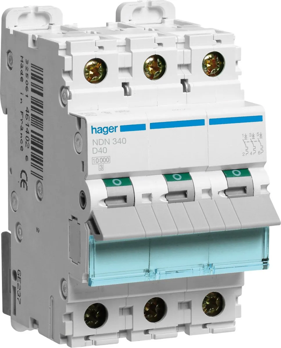 Hager Installatieautomaat 3-polig 40 A D-karakteristiek 10 kA 3 modules - NDN340