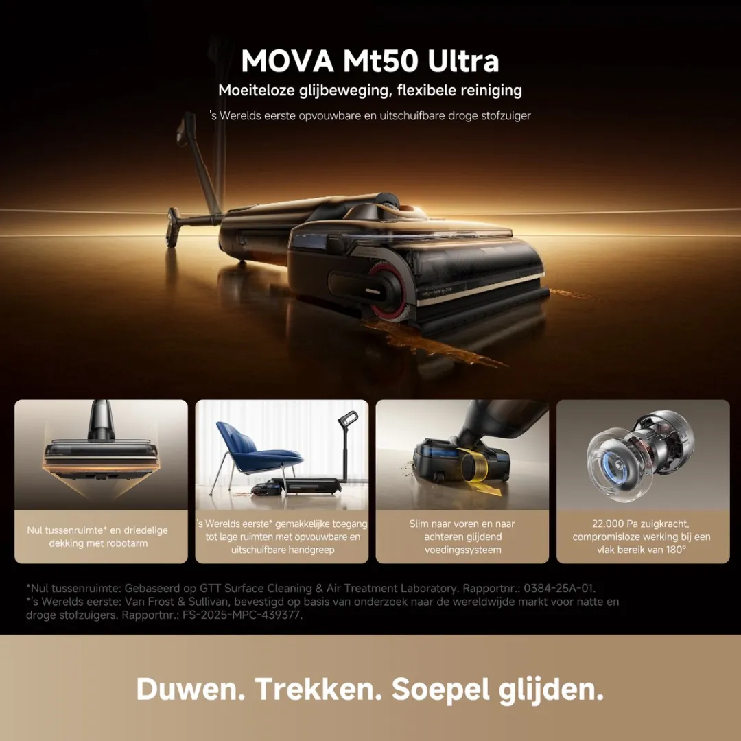Mova M50 Ultra Vloerreiniger - 22.000 Pa - 100°C Zelfreiniging - Zwart