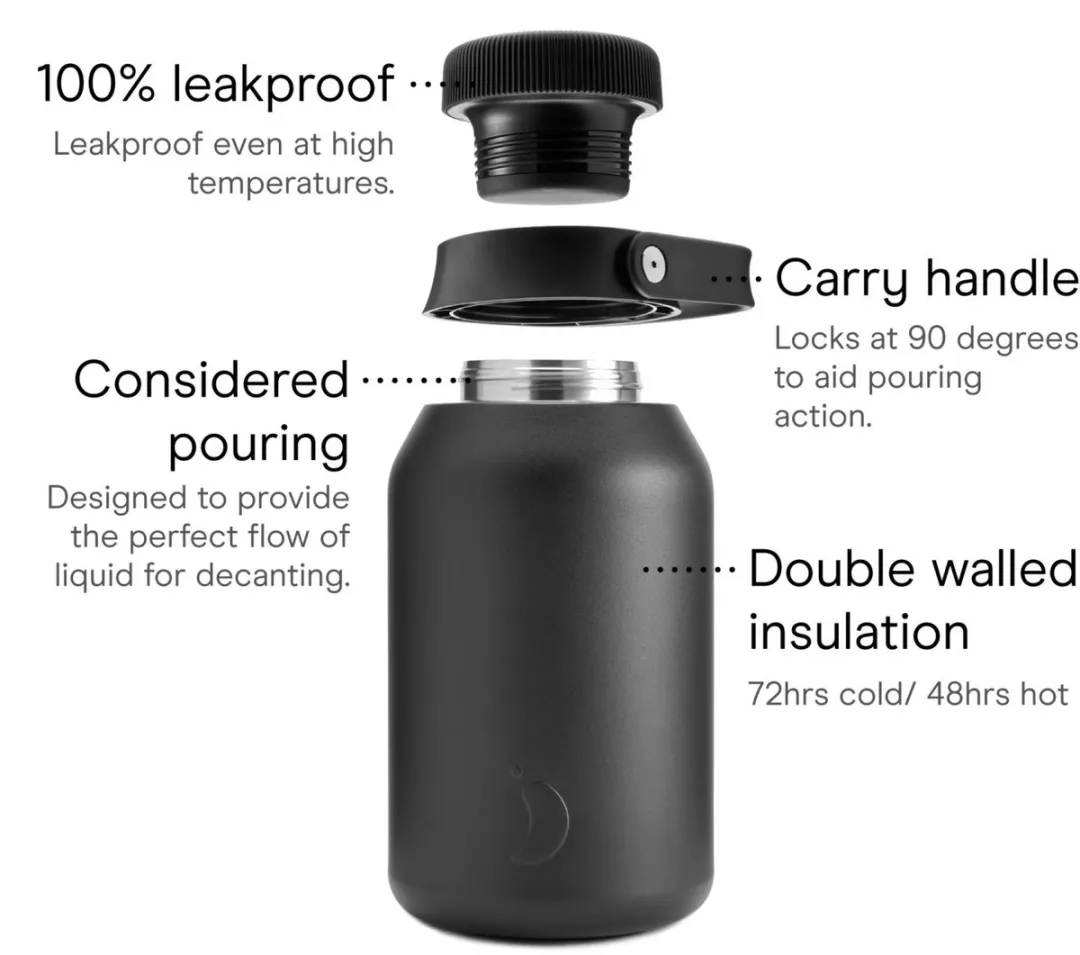 Chilly's Series 2 CB2-B2000ABLK Thermosfles 2000ml - Zwart