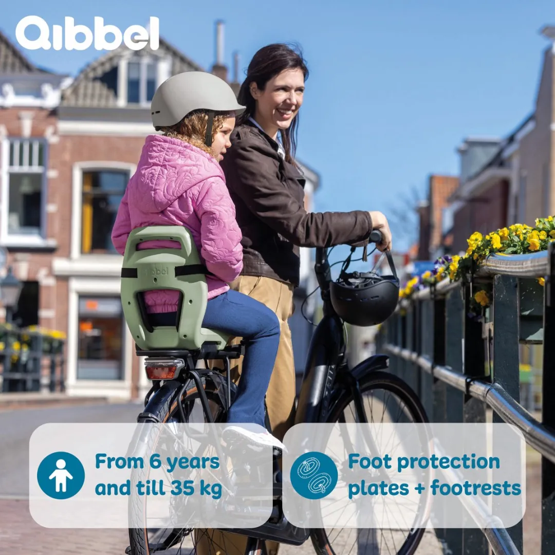 Qibbel Junior 6+ Fietsstoeltje Sage Green - inclusief voetbescherming